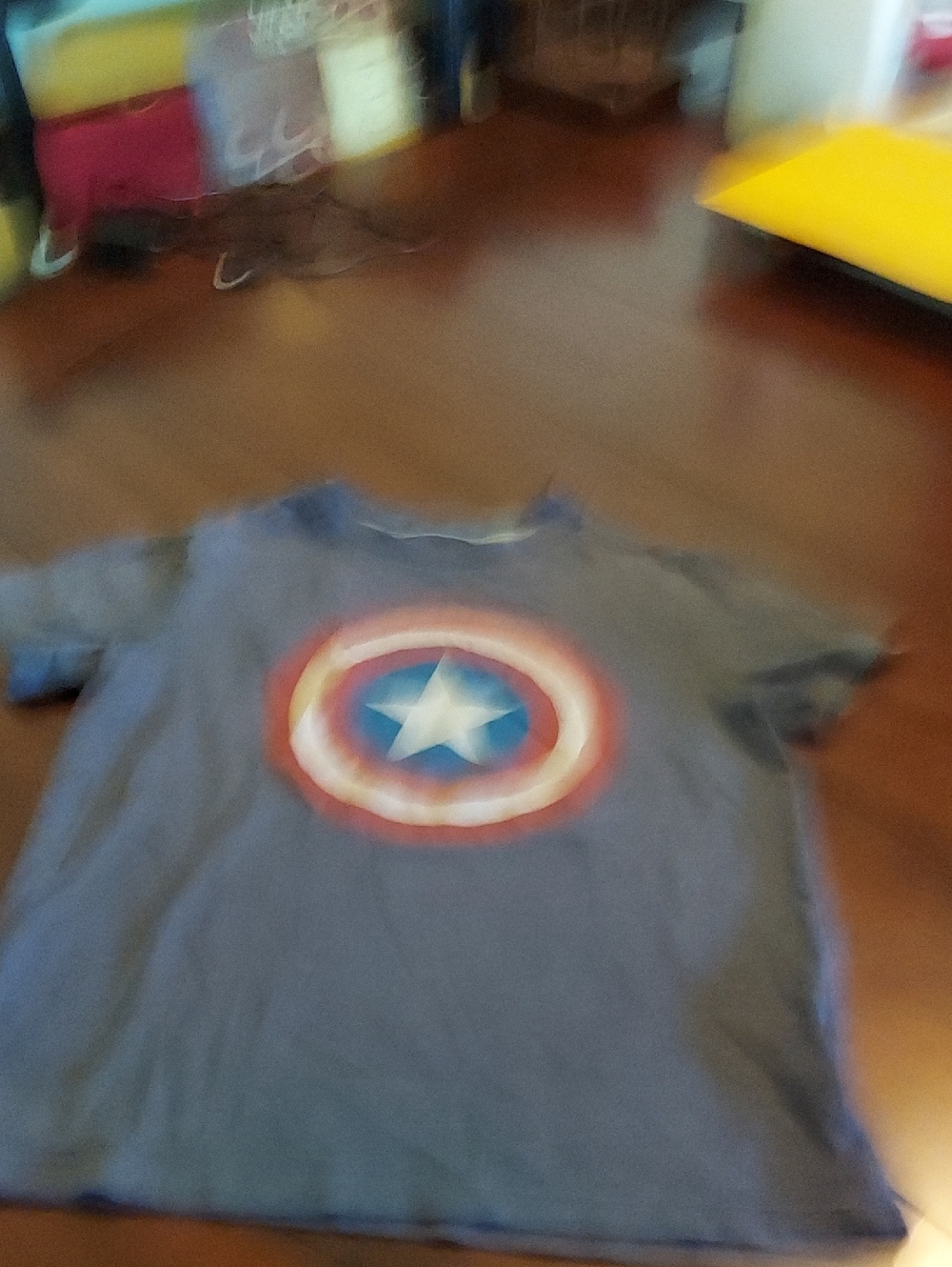 Old Navy Gray Captain Shield Tee with Red & Blue Graphic